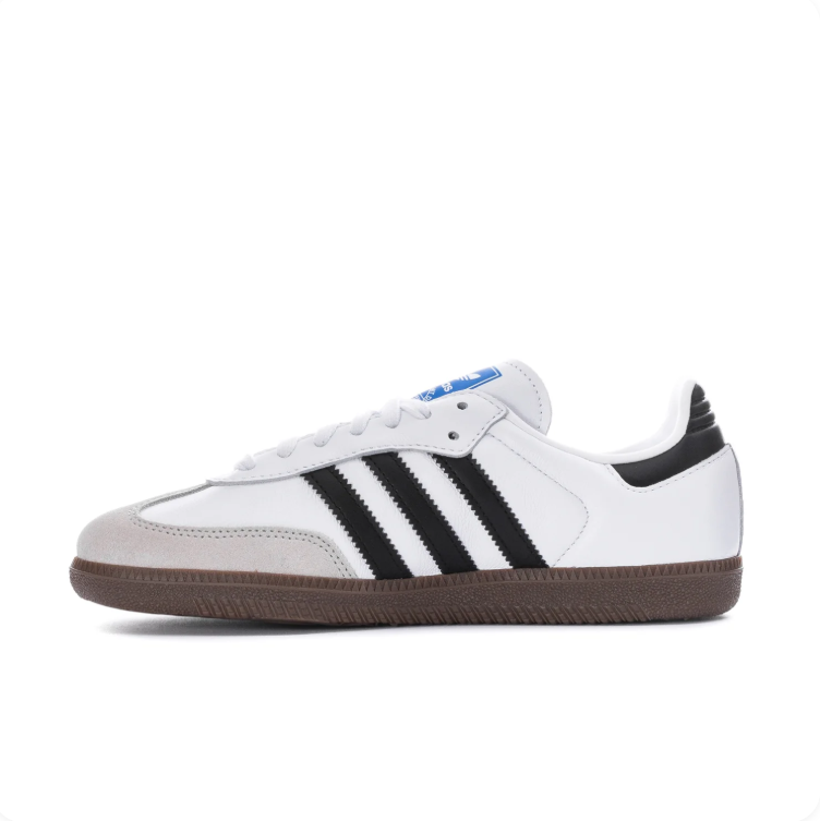 adidas Samba White and Black Sneakers with Blue Tongue Label