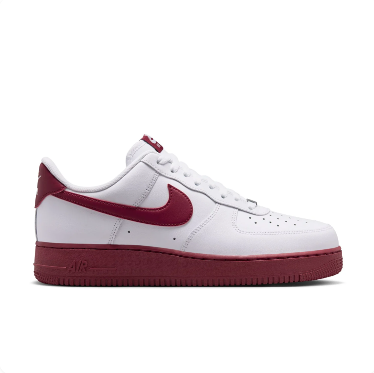 Nike Air Force 1 White and Burgundy Low-Top Sneakers