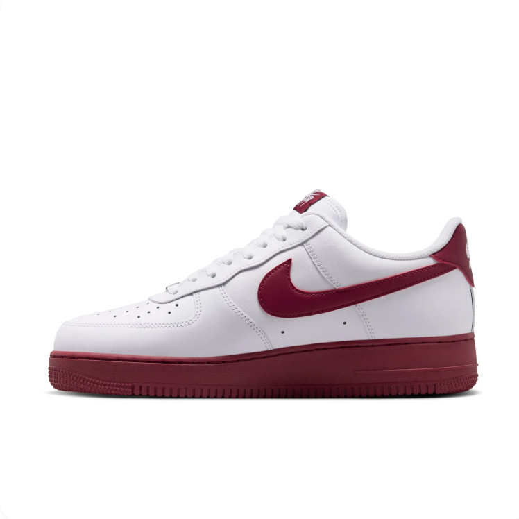Nike Air Force 1 White and Burgundy Low-Top Sneakers