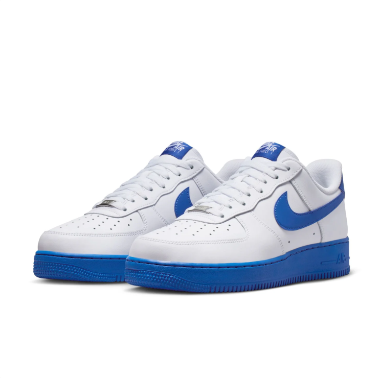 Nike Air Force 1 White and Royal Blue Low-Top Sneakers