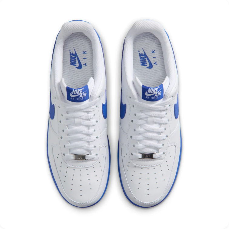 Nike Air Force 1 White and Royal Blue Low-Top Sneakers