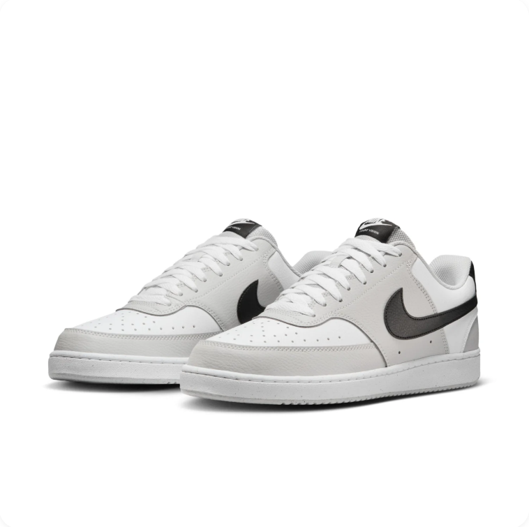 Nike Court Vision White and Light Grey Sneakers with Black Swoosh