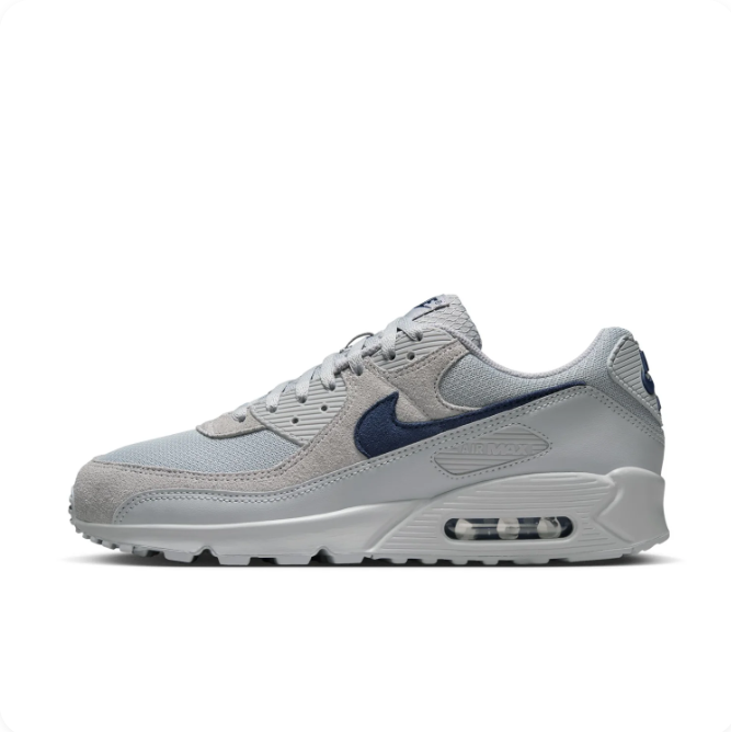 Nike Light Grey & Navy Low-Top Sneakers | Mesh Panels & Visible Air Heel