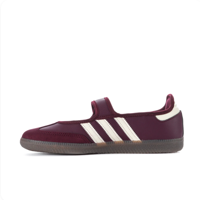 adidas Samba Burgundy Mary Jane Shoes | Cream 3-Stripes & Strap Detail