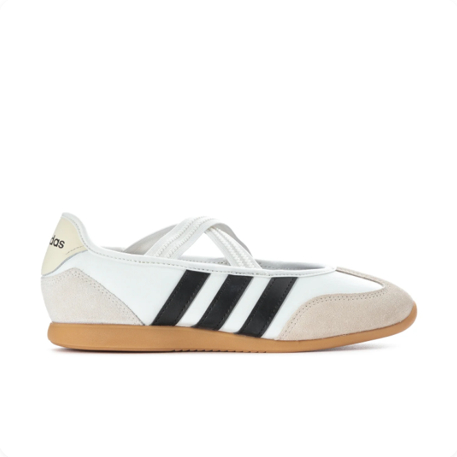 adidas White & Black Ballet-Style Sneakers | Cross Straps & Gum-Colored Sole