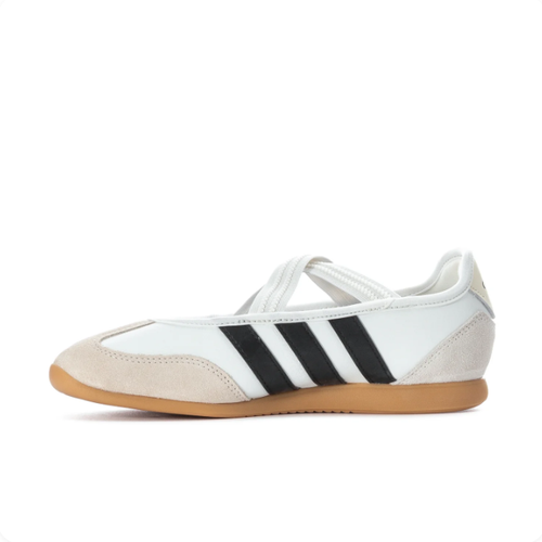 adidas White & Black Ballet-Style Sneakers | Cross Straps & Gum-Colored Sole