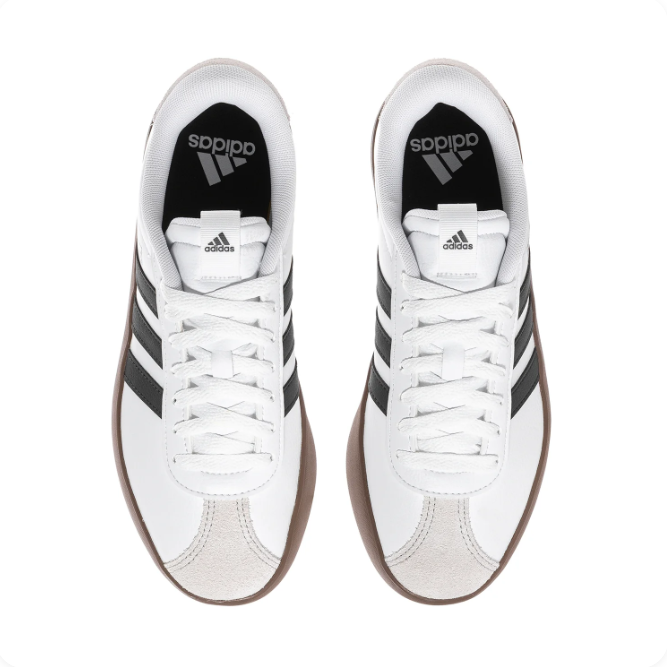 adidas White & Black Low-Top Sneakers | Grey Toe Detail & Brown Sole