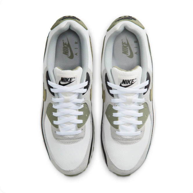 Nike White, Grey & Olive Low-Top Sneakers | Visible Heel Window