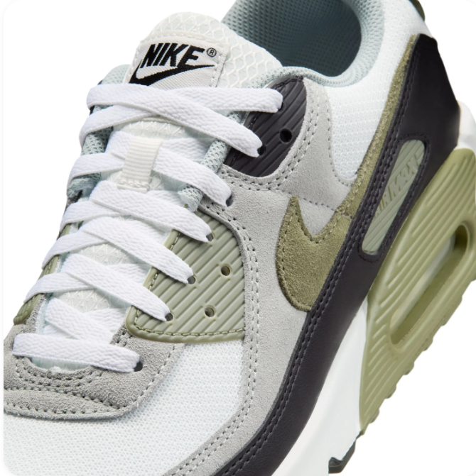 Nike White, Grey & Olive Low-Top Sneakers | Visible Heel Window