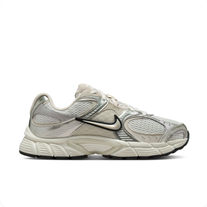 Nike Silver & Cream Low-Top Sneakers | Mesh Panels & Black-Outlined Swoosh