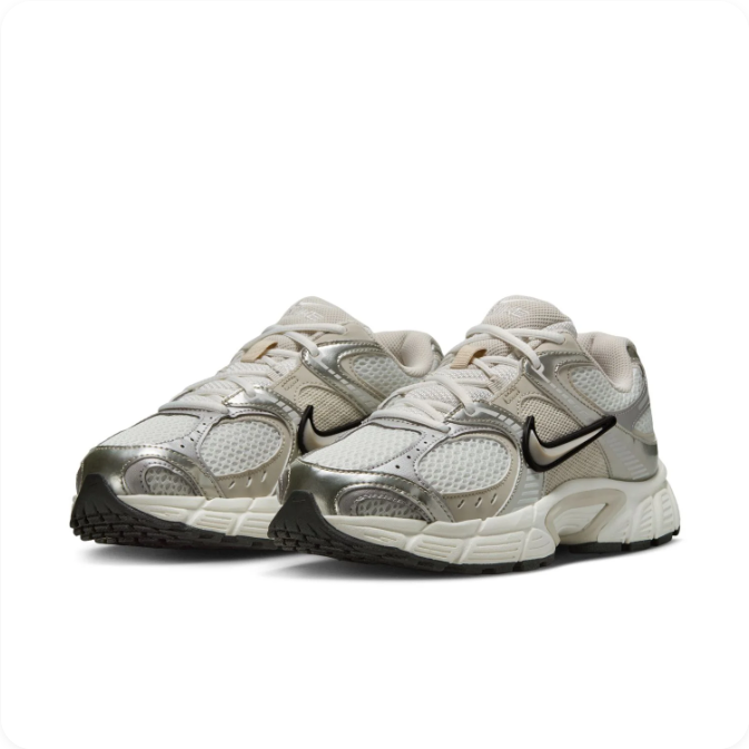 Nike Silver & Cream Low-Top Sneakers | Mesh Panels & Black-Outlined Swoosh
