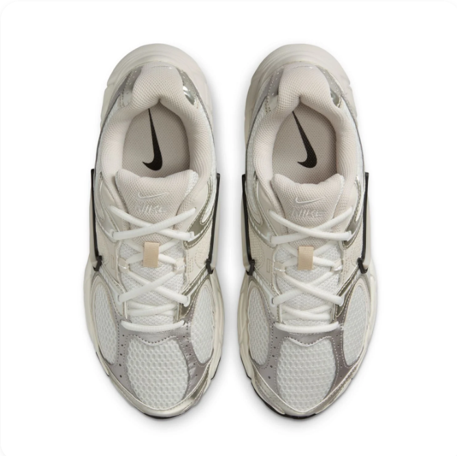Nike Silver & Cream Low-Top Sneakers | Mesh Panels & Black-Outlined Swoosh