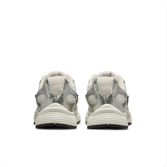 Nike Silver & Cream Low-Top Sneakers | Mesh Panels & Black-Outlined Swoosh