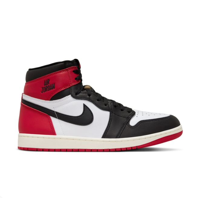 Air Jordan Red, Black & White High-Top Sneakers | Black Swoosh & Red Outsole