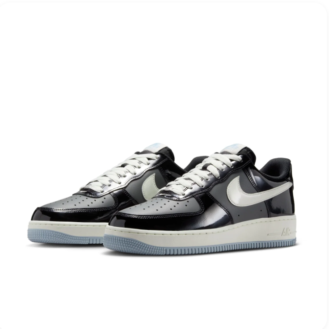 Nike Black & Grey Low-Top Sneakers | Glossy Overlays & Pale Blue Sole