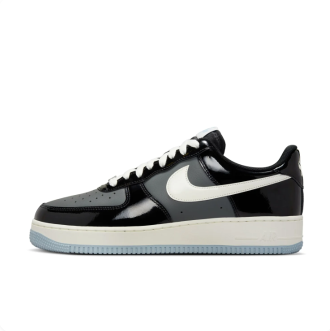 Nike Black & Grey Low-Top Sneakers | Glossy Overlays & Pale Blue Sole