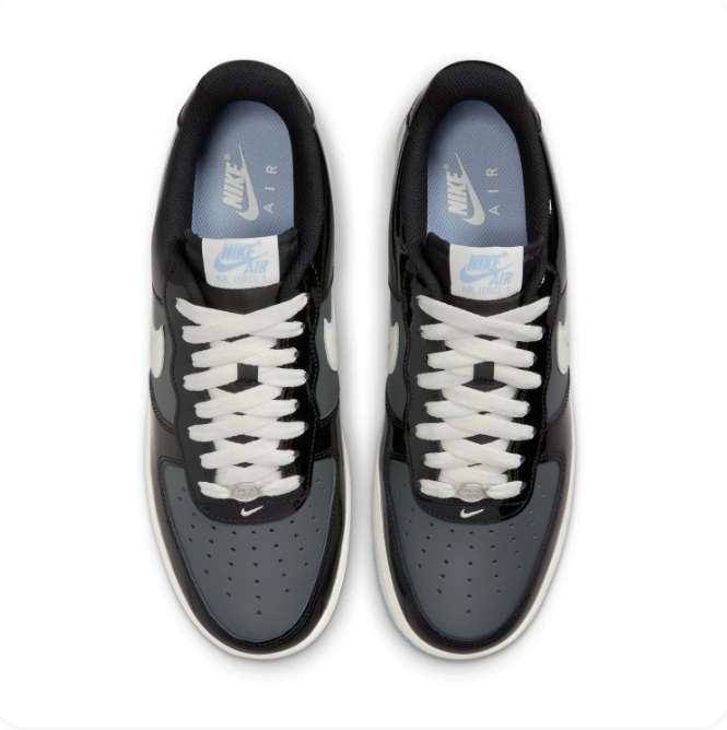Nike Black & Grey Low-Top Sneakers | Glossy Overlays & Pale Blue Sole