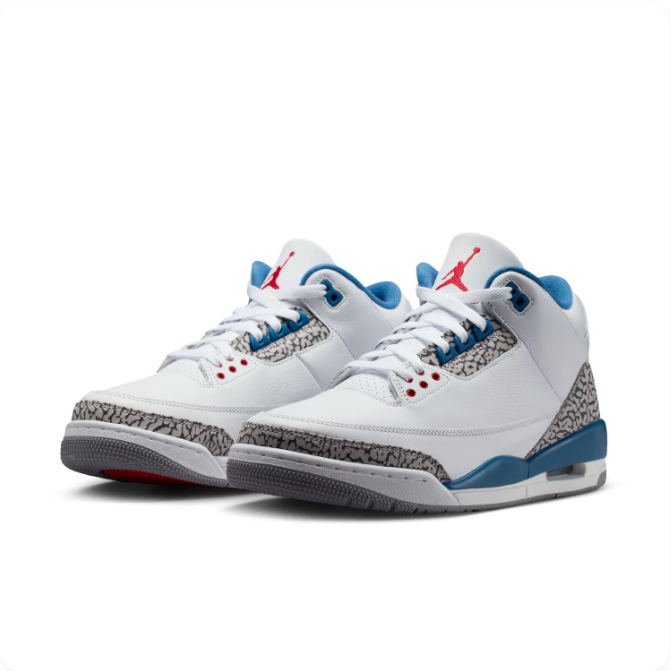 Air Jordan White & Blue Mid-Top Sneakers | Elephant-Print Details & Heel Window