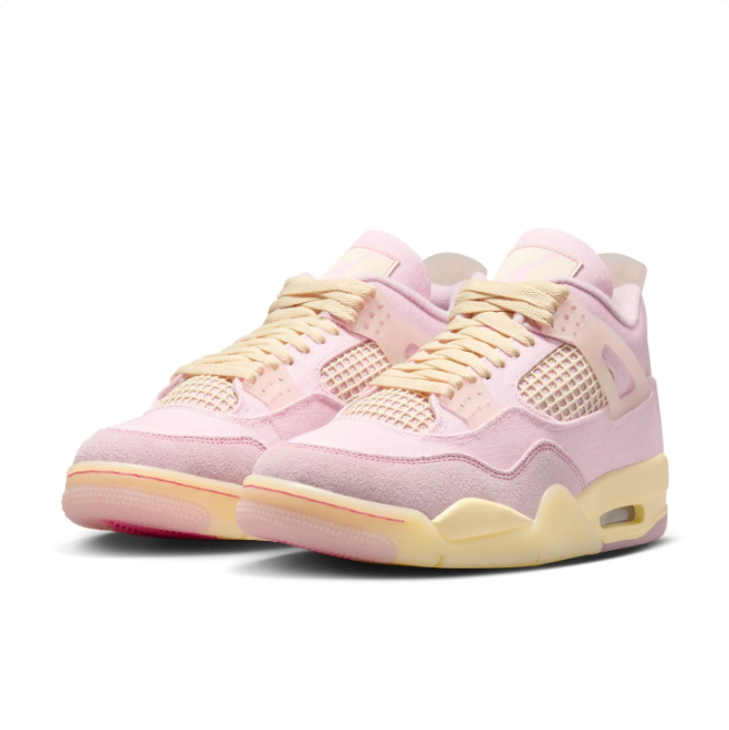 Air Jordan Pastel Pink & Cream Mid-Top Sneakers | Grid Panels & Heel Window