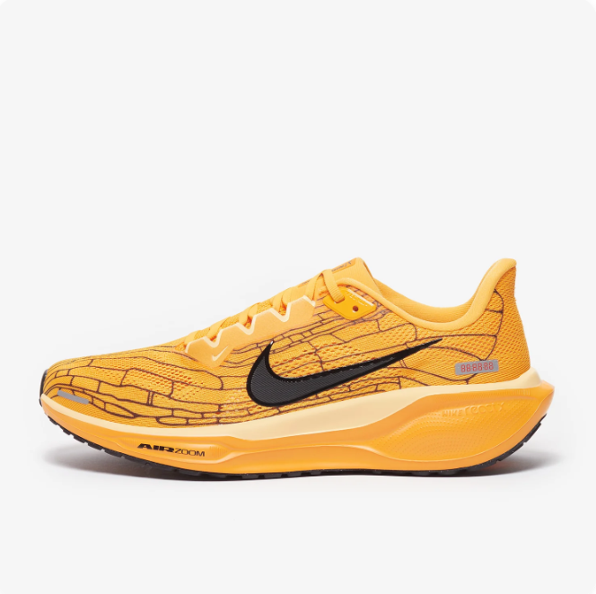 Nike Golden Yellow Low-Top Sneakers | Black Swoosh & Graphic Line Pattern