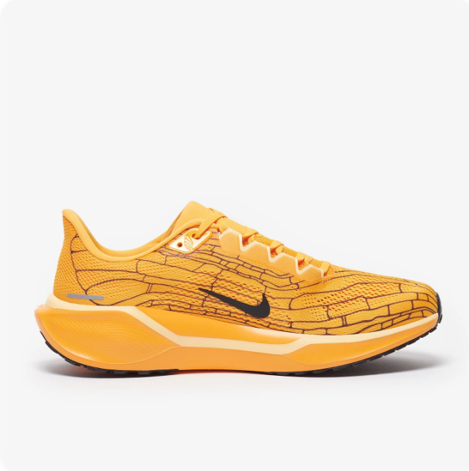 Nike Golden Yellow Low-Top Sneakers | Black Swoosh & Graphic Line Pattern